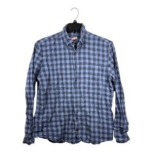 Johnny-O Button Down Shirt Mens Large Blue Plaid Flannel Long Sleeve Collared